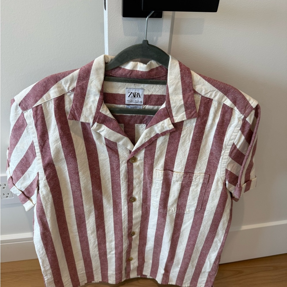 Zara Burgundy and Cream Striped Shirt